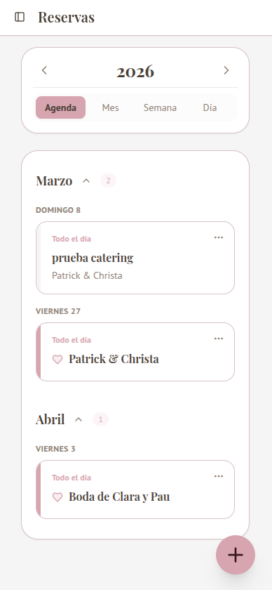 Calendario de bodas en móvil - Gestión de fechas y eventos