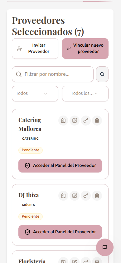 Proveedores vinculados - Directorio de profesionales de bodas