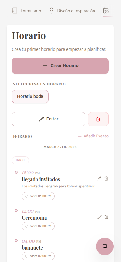Agenda de bodas - Timeline del día de la boda